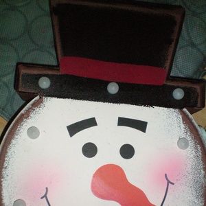 Rustic metal 14" light up Snowman wall decor